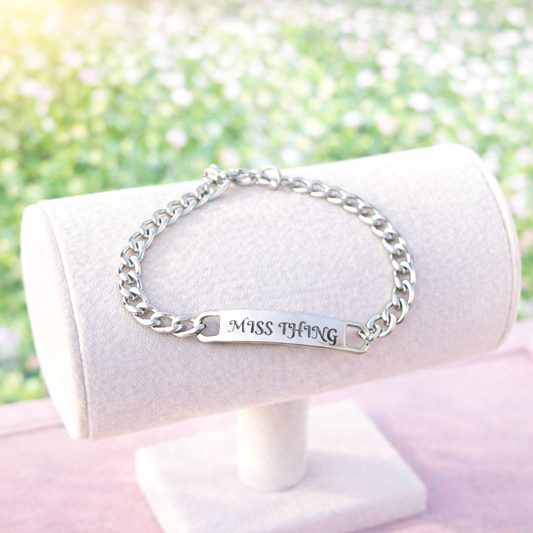 Miss Thing Custom Laser Engraved Cuban Link Style Bracelet