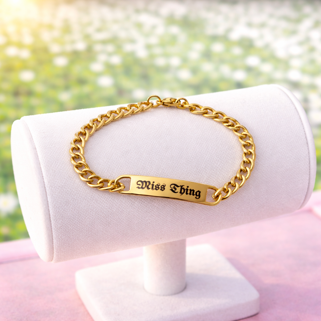 Miss Thing Custom Laser Engraved Cuban Link Style Bracelet