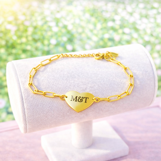 Custom Laser Engraved Heart Paper Clip Style Bracelet