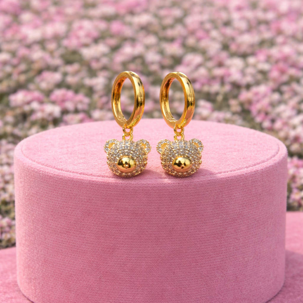 Miss Adorable Gold Plated Teddy Bear Earrings