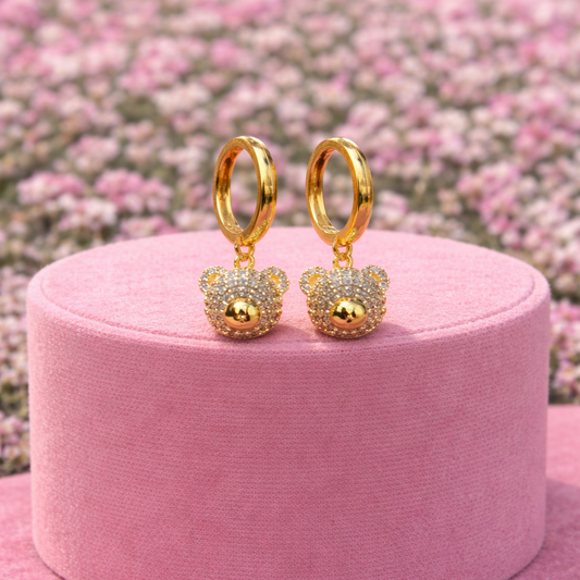 Miss Adorable Gold Plated Teddy Bear Earrings