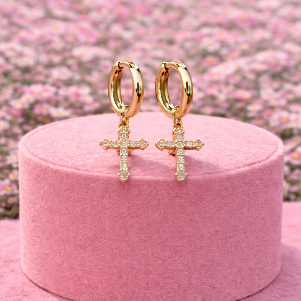 Miss Heavenly Gold Plated Cross Earrings